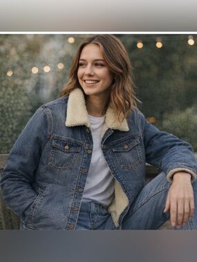 J.Crew Oversized Sherpa-Linen Denim Jacket - Medium